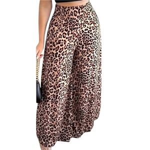 Leopard Print Extra Wide-Leg High Waisted Pants NWOT